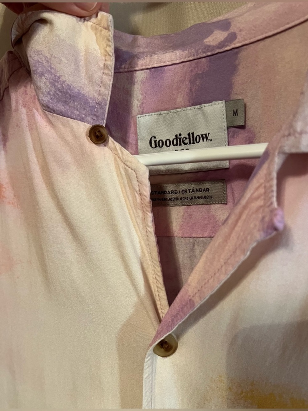 Goodfellow & Co Men's Sunset Palm Short-Sleeve Shirt - Pink/Yellow/Blue - Picture 7 of 9